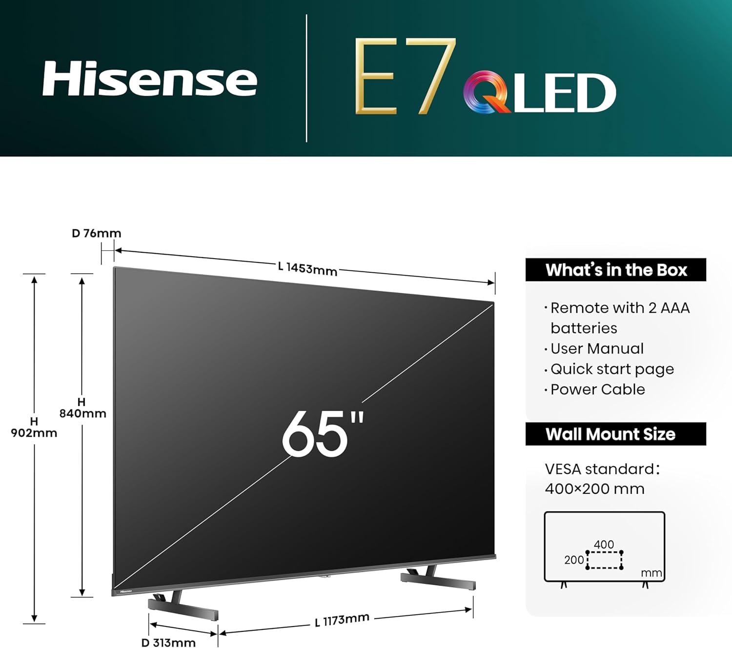 تلویزیون هوشمند ۶۵ اینچی هایسنس مدل 65E7N (سری QLED)